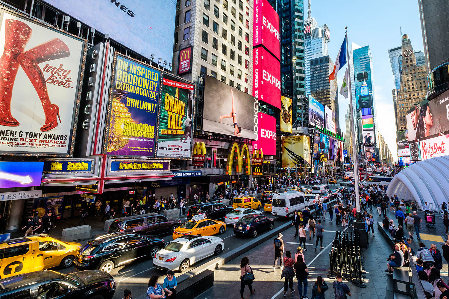wide angle view of Times Square in New York